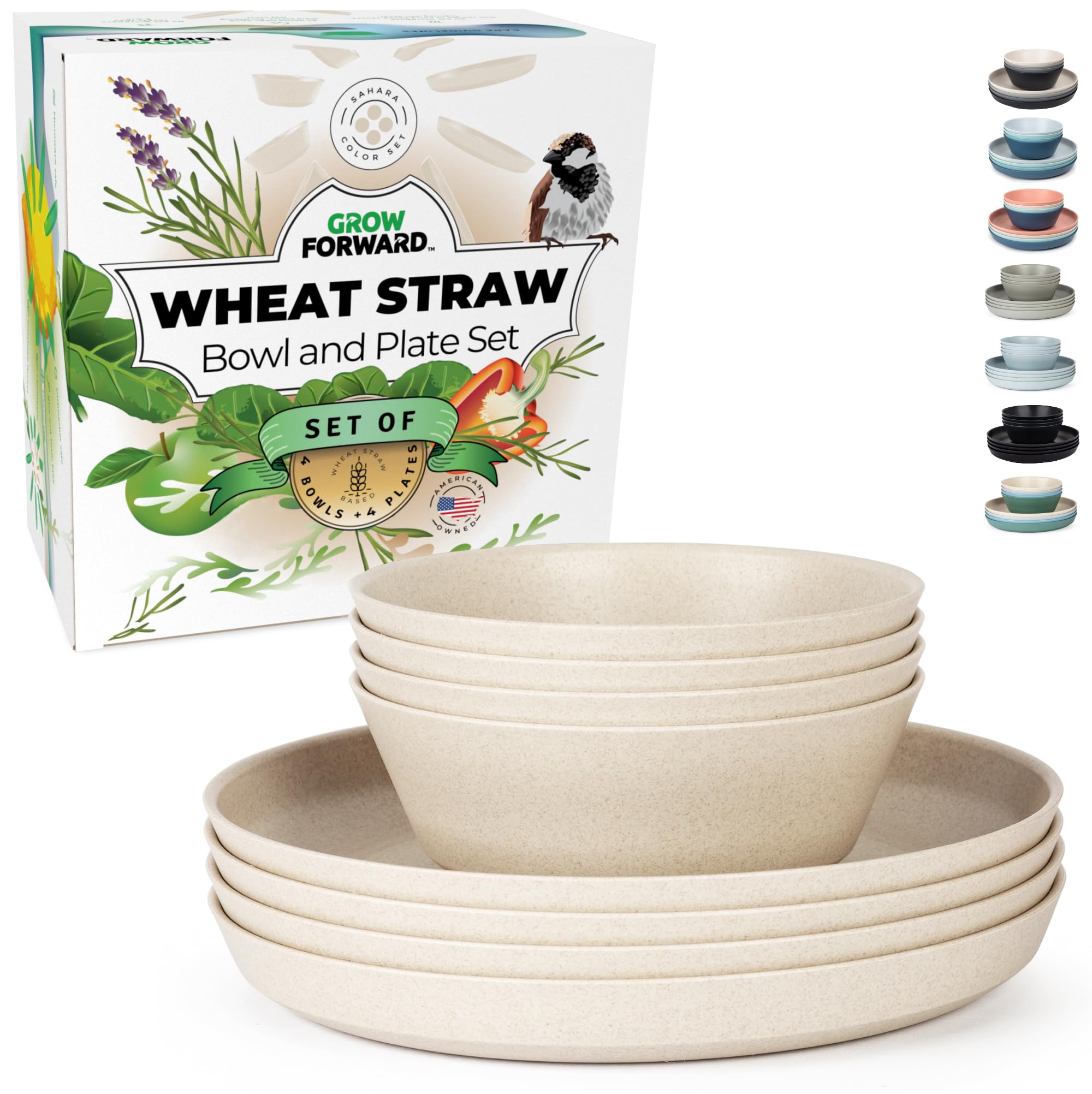 Grow Forward Premium Wheat Straw Plates and Bowls Sets - 8-Piece